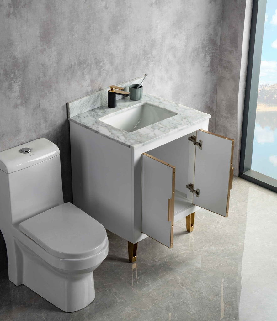 Rubeza 750mm Dukes Vanity Unit with Carrara Marble Top - White & Gold