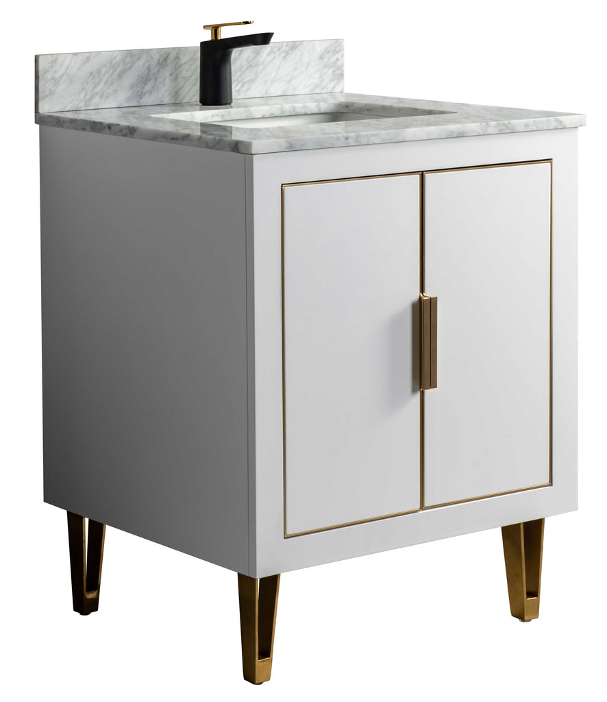 Rubeza 750mm Dukes Vanity Unit with Carrara Marble Top - White & Gold