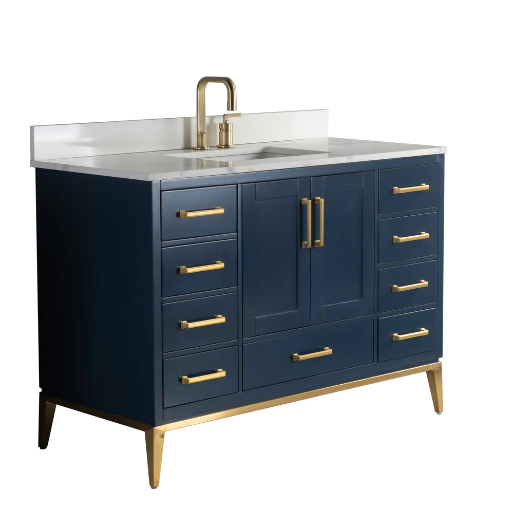 Rubeza 1200mm Anatolia Vanity Unit with Calacatta Quartz Top - Dark Blue & Gold