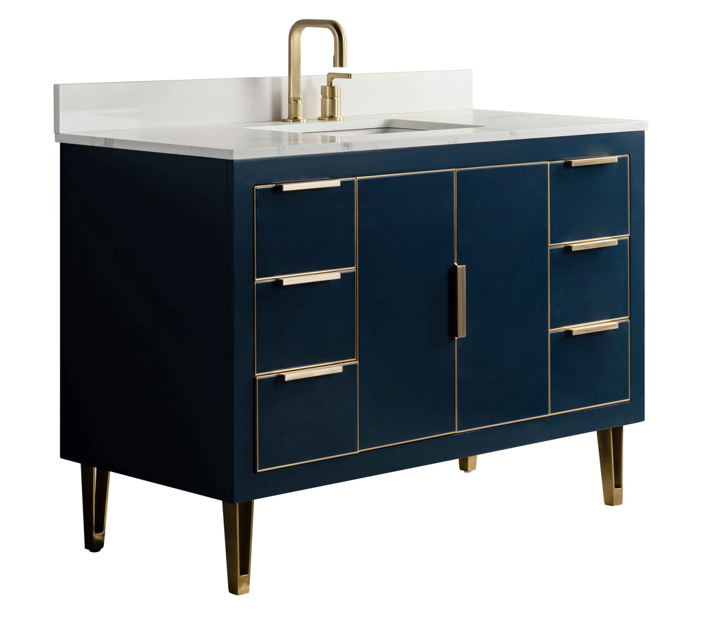 Rubeza 1200mm Dukes Vanity Unit with Calacatta Quartz Top - Dark Blue & Gold