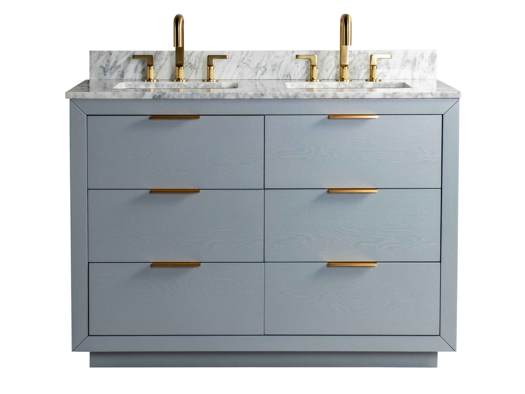 Rubeza 1200mm Keily Vanity Unit with Carrara Marble Top - Light Grey & Gold