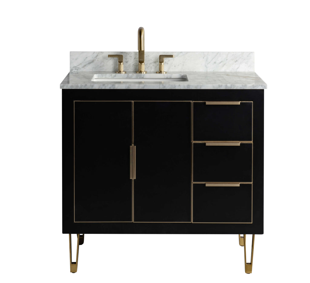 Rubeza 900mm Dukes Vanity Unit with Carrara Marble Top - Black & Gold