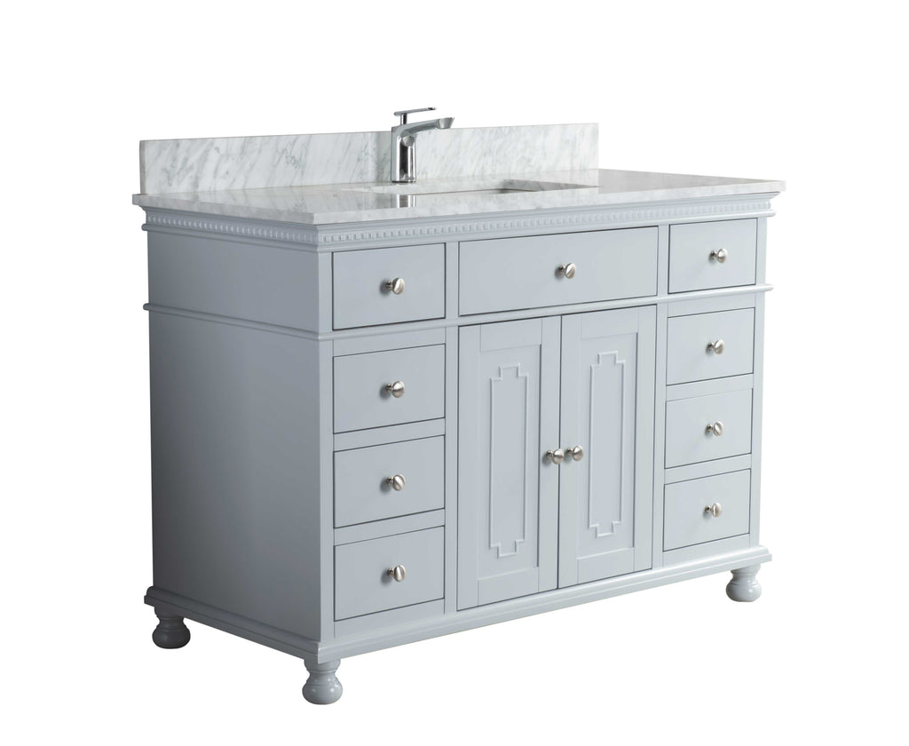 Rubeza 1200mm Didim Vanity Unit with Carrara Marble Top - Light Grey & Chrome