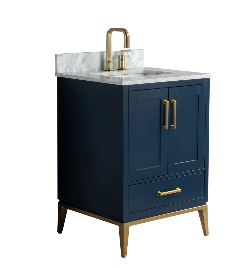 Rubeza 750mm Anatolia Vanity Unit with Carrara Marble Top - Dark Blue & Gold