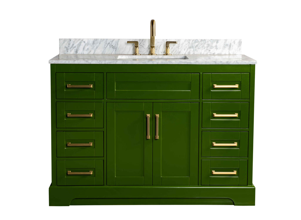 Rubeza 1200mm Riley Vanity Unit with Carrara Marble Top - Green & Gold