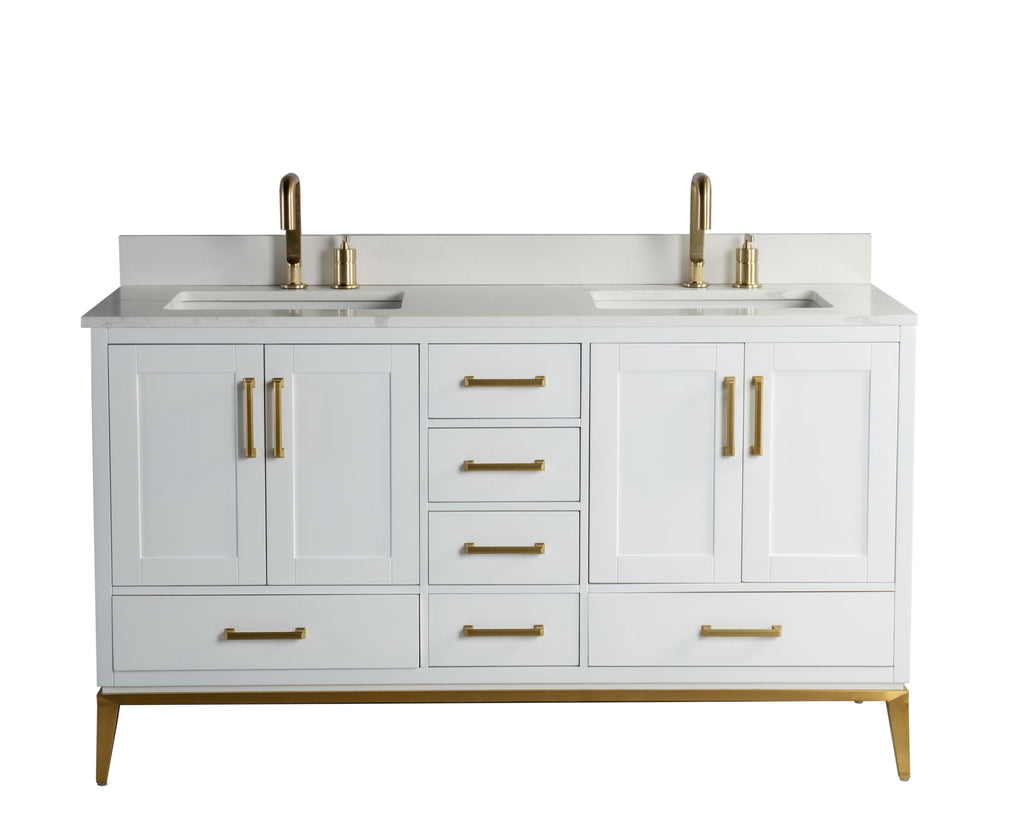 Rubeza 1500mm Anatolia Vanity Unit with Calacatta Quartz Top - White & Gold