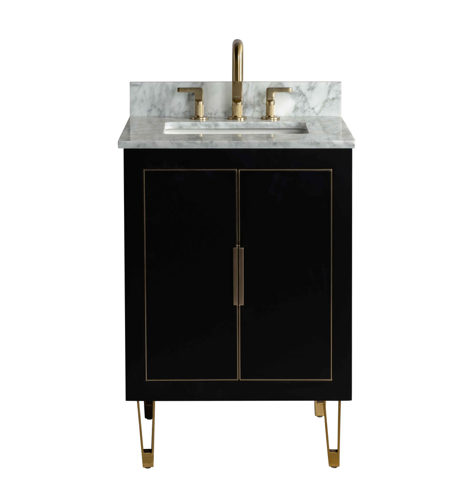 Rubeza 600mm Dukes Vanity Unit with Carrara Marble Top - Black & Gold