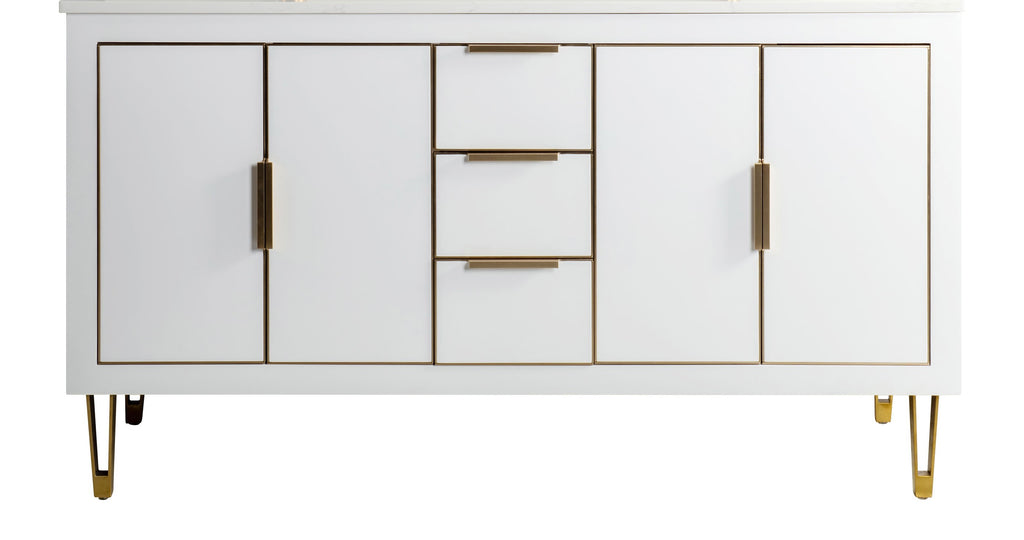 Rubeza 1500mm Dukes Kitchen Island with Calacatta Quartz Top - White & Gold