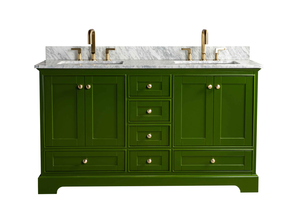 Rubeza 1500mm Charleston Vanity Unit with Carrara Marble Top - Grass Green & Gold