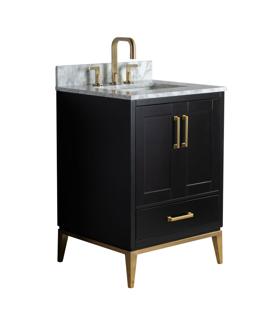 Rubeza 750mm Anatolia Vanity Unit with Carrara Marble Top - Black & Gold