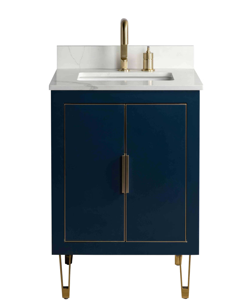 Rubeza 600mm Dukes Vanity Unit with Calacatta Quartz Top - Dark Blue & Gold