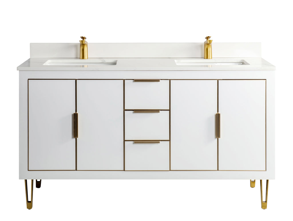 Rubeza 1500mm Dukes Vanity Unit with Calacatta Quartz Top - White & Gold