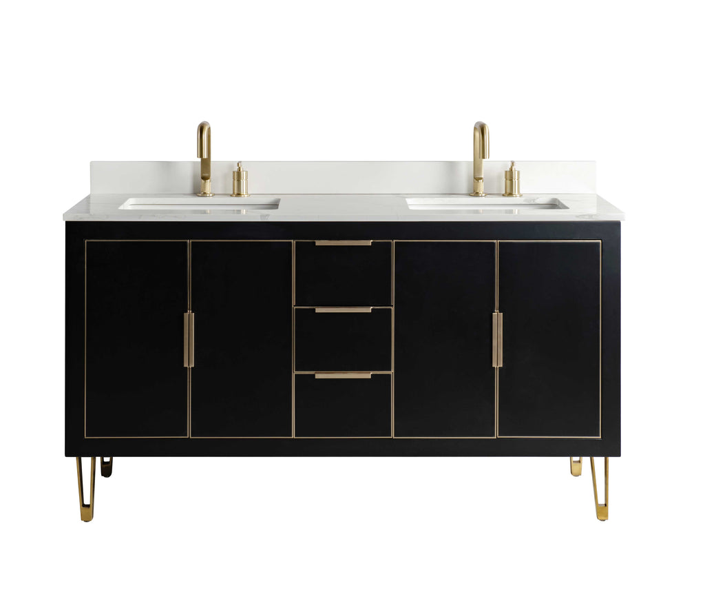 Rubeza 1500mm Dukes Vanity Unit with Calacatta Quartz Top - Black & Gold