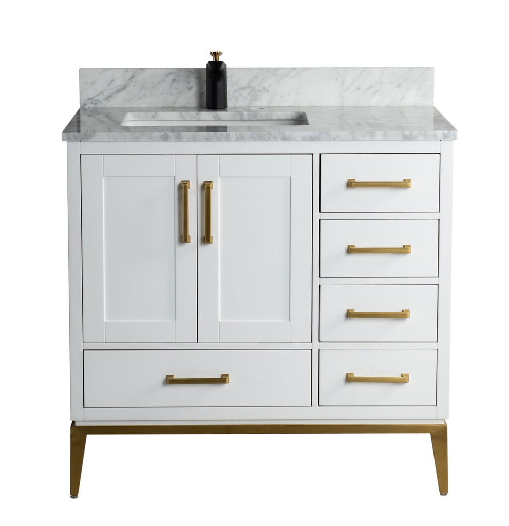 Rubeza 900mm Anatolia Vanity Unit with Carrara Marble Top - White & Gold