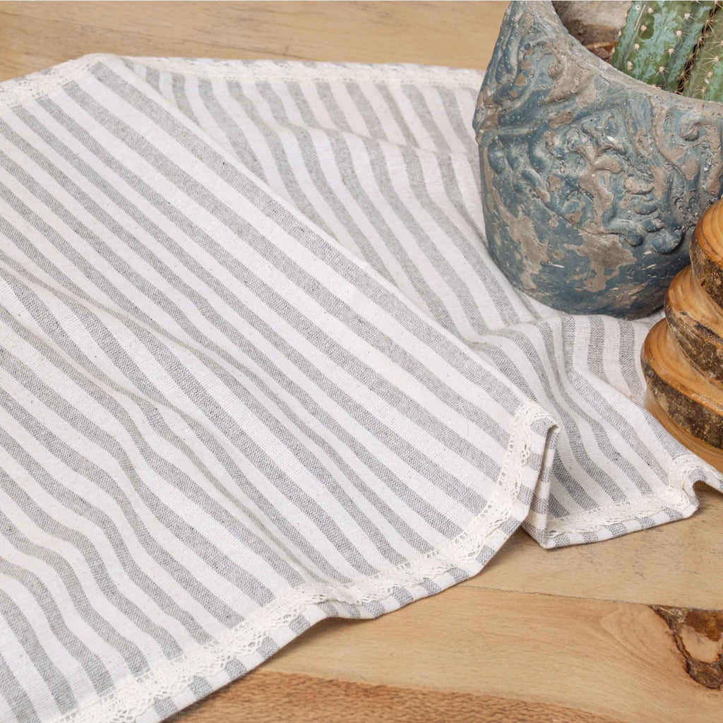 Striped Lace Linen Table Runner