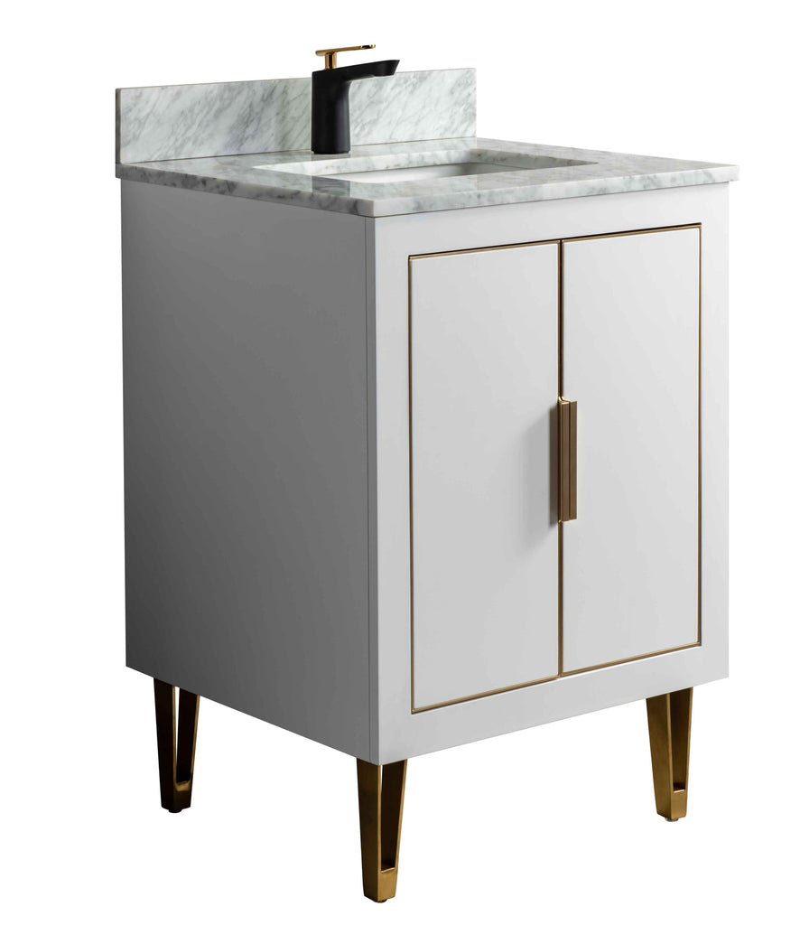 Rubeza 600mm Dukes Vanity Unit with Carrara Marble Top - White & Gold