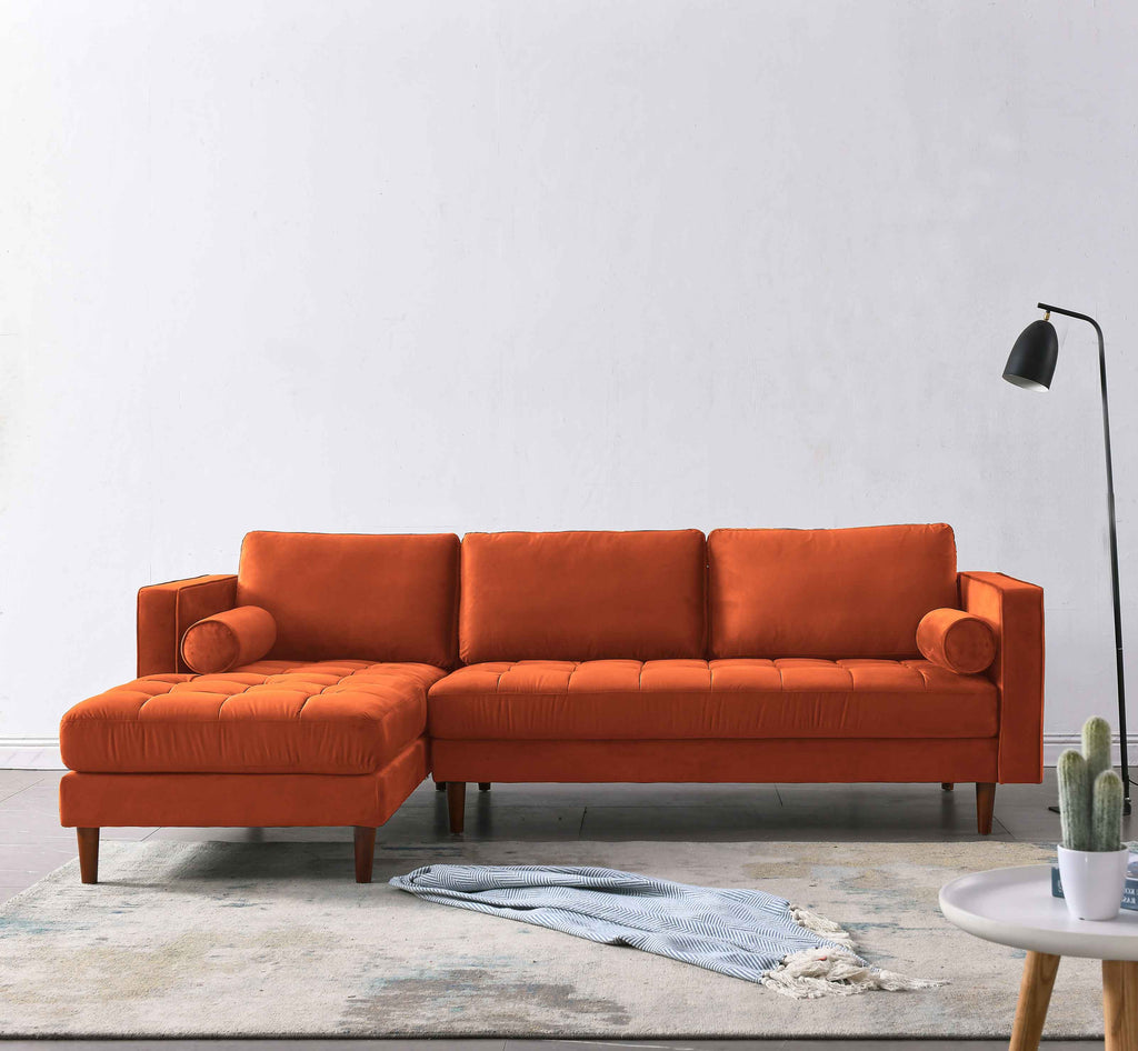 Rubeza Scott 4 Seater Left Hand Facing Chaise End Corner Sofa - Burnt Orange