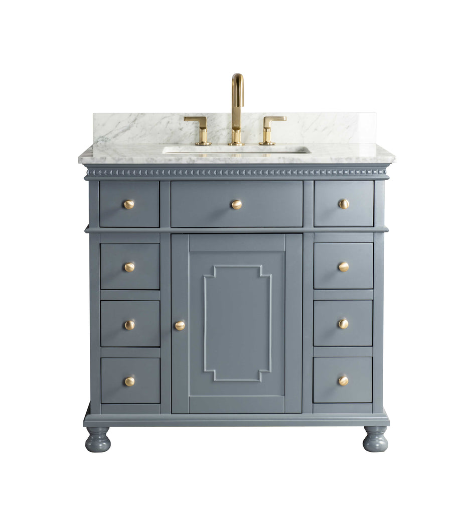 Rubeza 900mm Didim Vanity Unit with Carrara Marble Top - Dark Grey & Gold