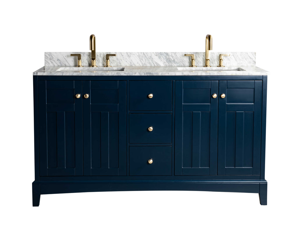 Rubeza 1500mm Pergamum Vanity Unit with Carrara Marble Top - Dark Blue & Gold