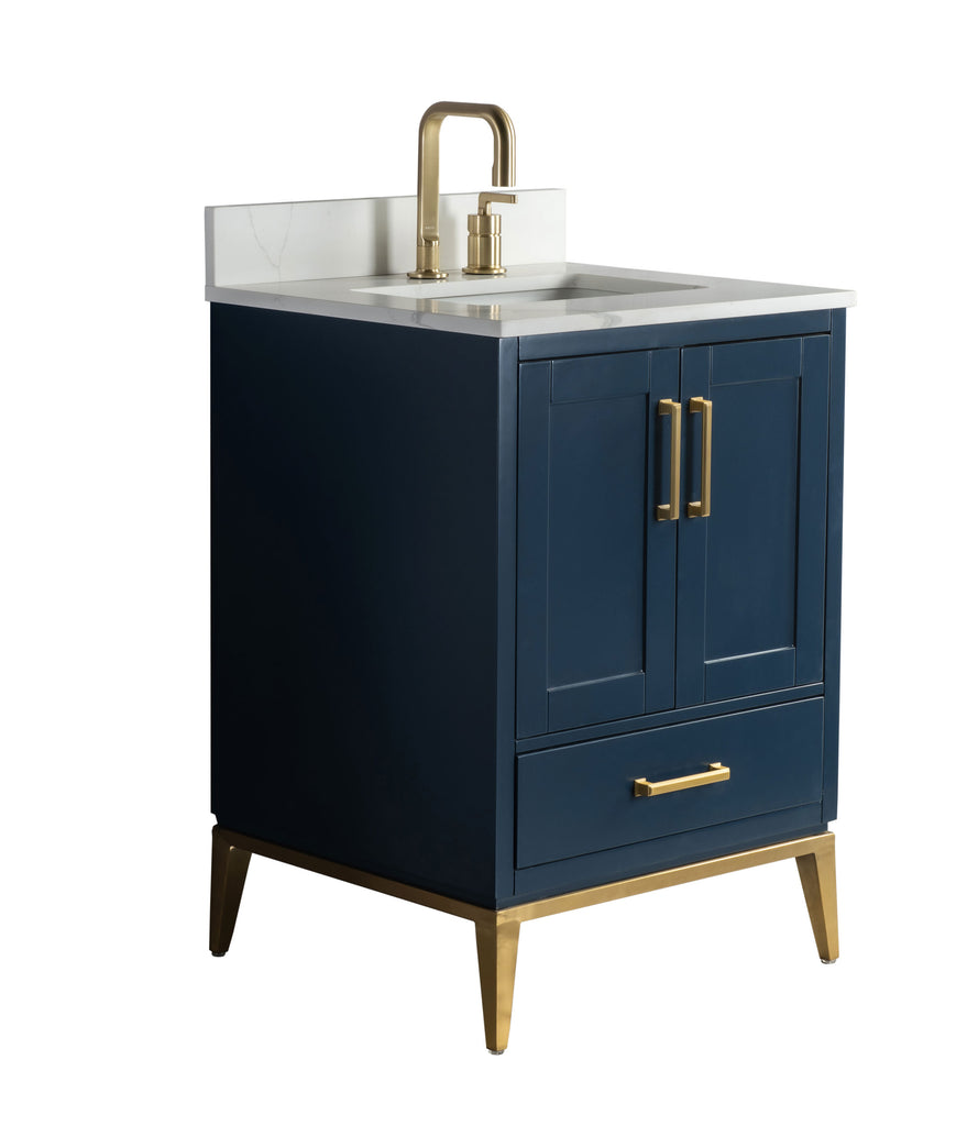 Rubeza 750mm Anatolia Vanity Unit with Calacatta Quartz Top - Dark Blue & Gold