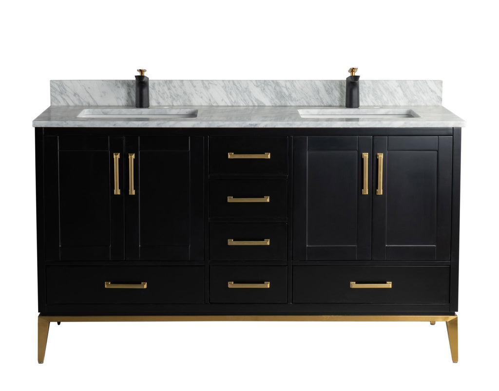 Rubeza 1500mm Anatolia Vanity Unit with Carrara Marble Top - Black & Gold