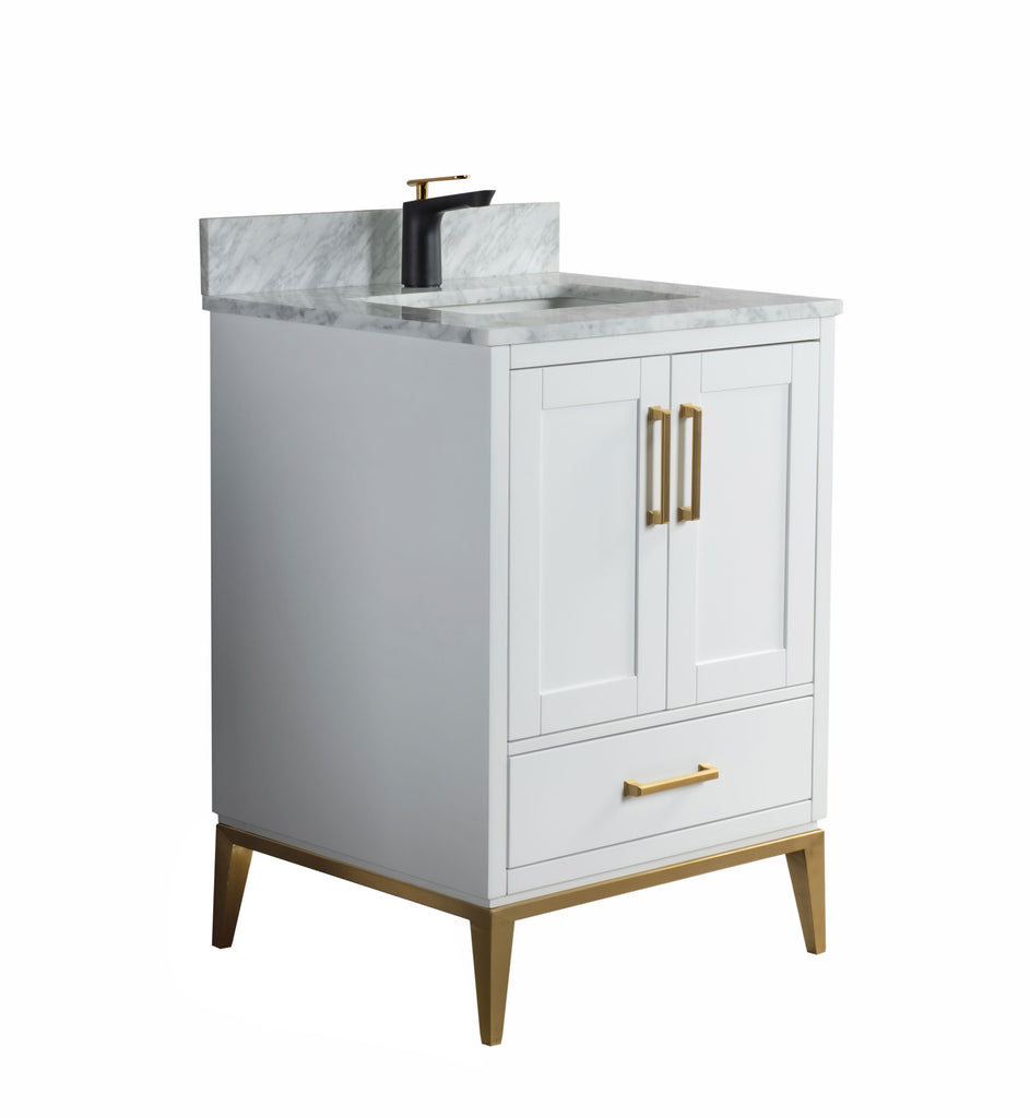 Rubeza 750mm Anatolia Vanity Unit with Carrara Marble Top - White & Gold