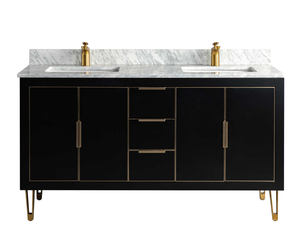 Rubeza 1500mm Dukes Vanity Unit with Carrara Marble Top - Black & Gold