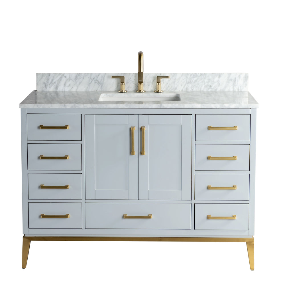 Rubeza 1200mm Anatolia Vanity Unit with Carrara Marble Top - Light Grey & Gold