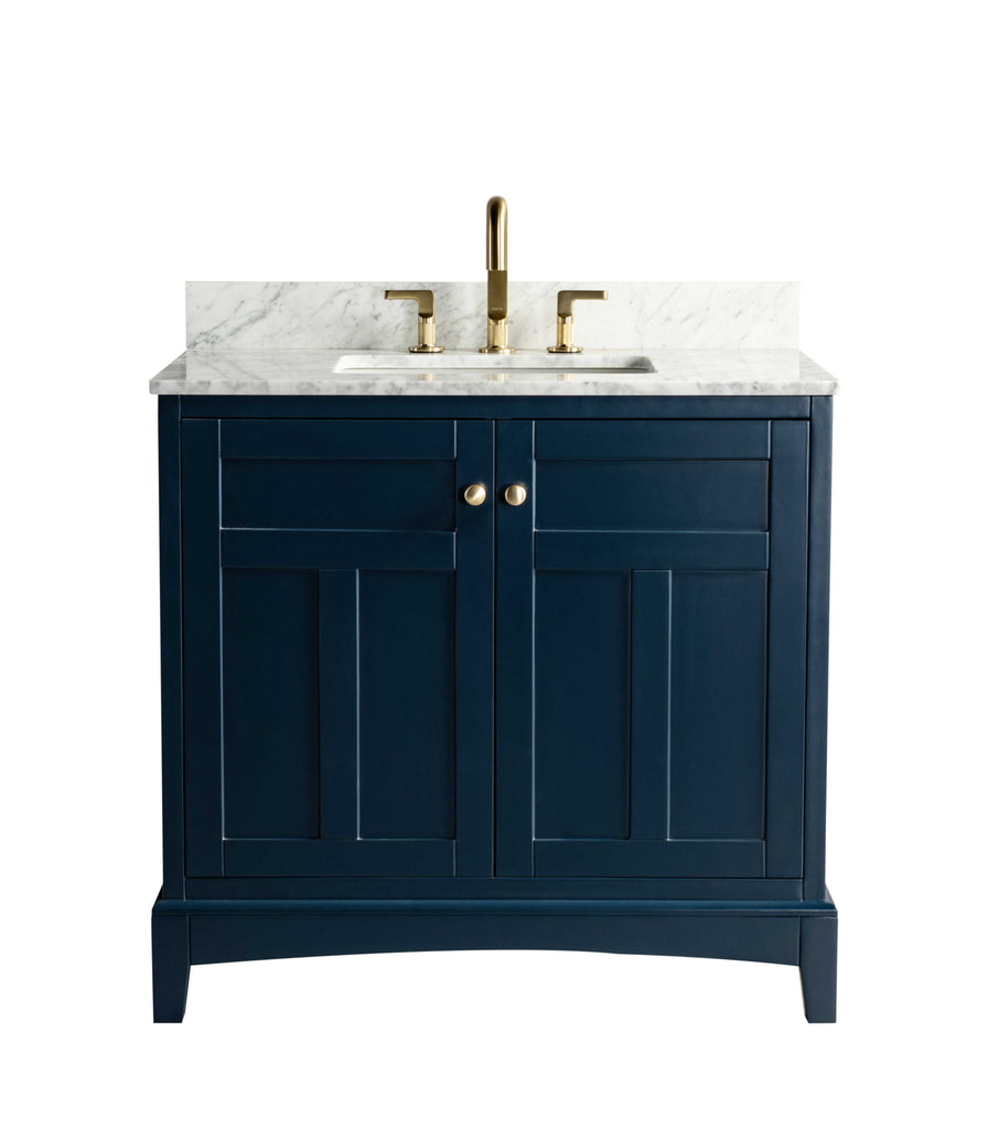 Rubeza 900mm Pergamum Vanity Unit with Carrara Marble Top - Dark Blue & Gold