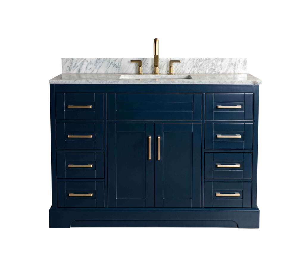 Rubeza 1200mm Riley Vanity Unit with Carrara Marble Top - Dark Blue & Gold