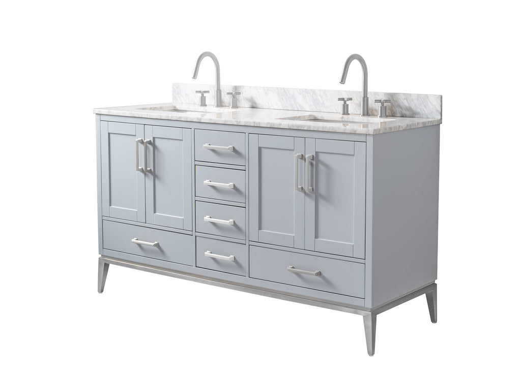 Rubeza 1500mm Anatolia Vanity Unit with Carrara Marble Top - Light Grey & Chrome