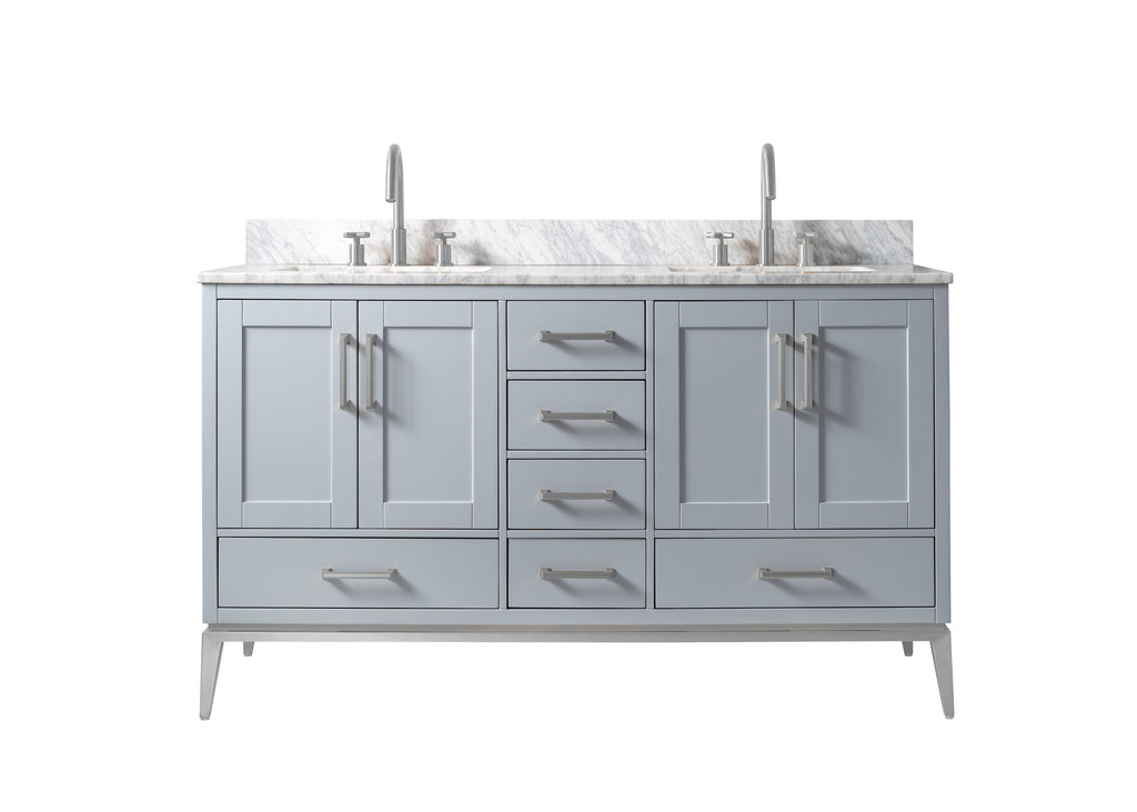 Rubeza 1500mm Anatolia Vanity Unit with Carrara Marble Top - Light Grey & Chrome
