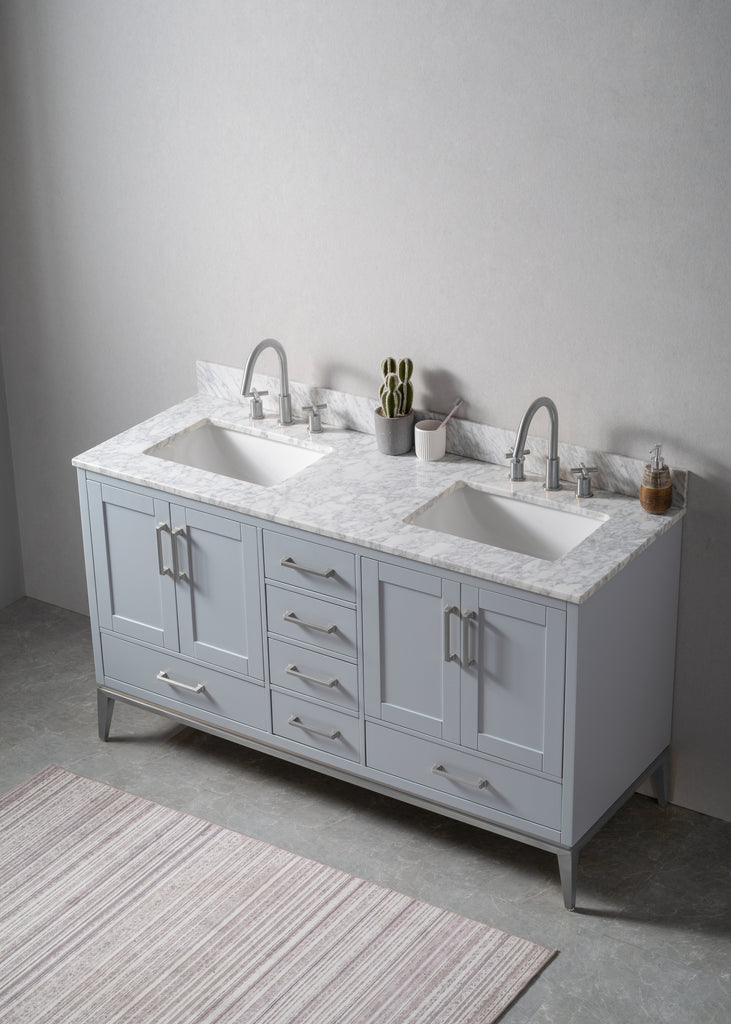 Rubeza 1500mm Anatolia Vanity Unit with Carrara Marble Top - Light Grey & Chrome