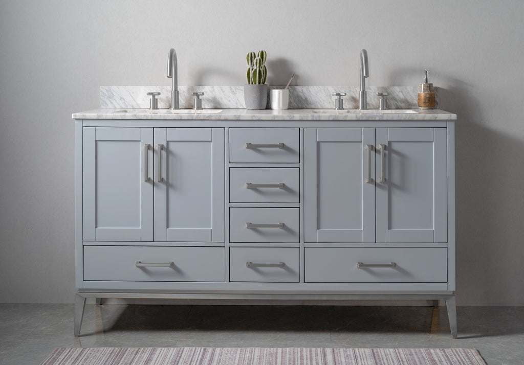 Rubeza 1500mm Anatolia Vanity Unit with Carrara Marble Top - Light Grey & Chrome