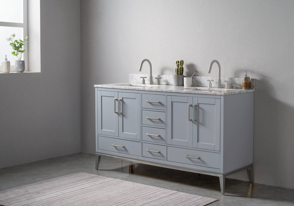 Rubeza 1500mm Anatolia Vanity Unit with Carrara Marble Top - Light Grey & Chrome