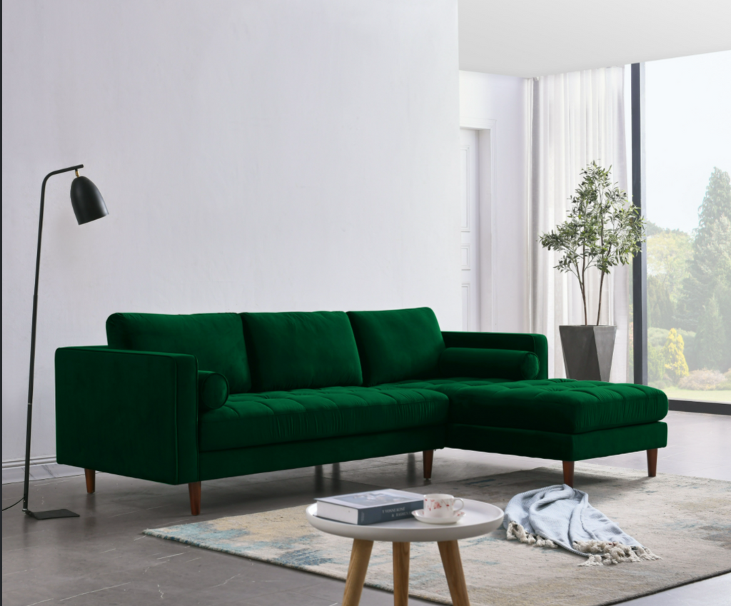 Rubeza Scott 4 Seater Right Hand Facing Chaise End Corner Sofa - Super Emerald Green