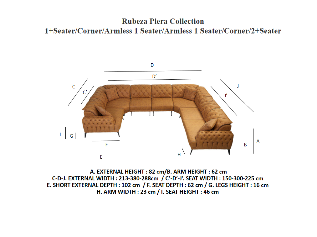 Rubeza Piera 1+Seater/Corner/Armless 1 Seater/Armless 1 Seater/ Corner/2+Seater - Tan