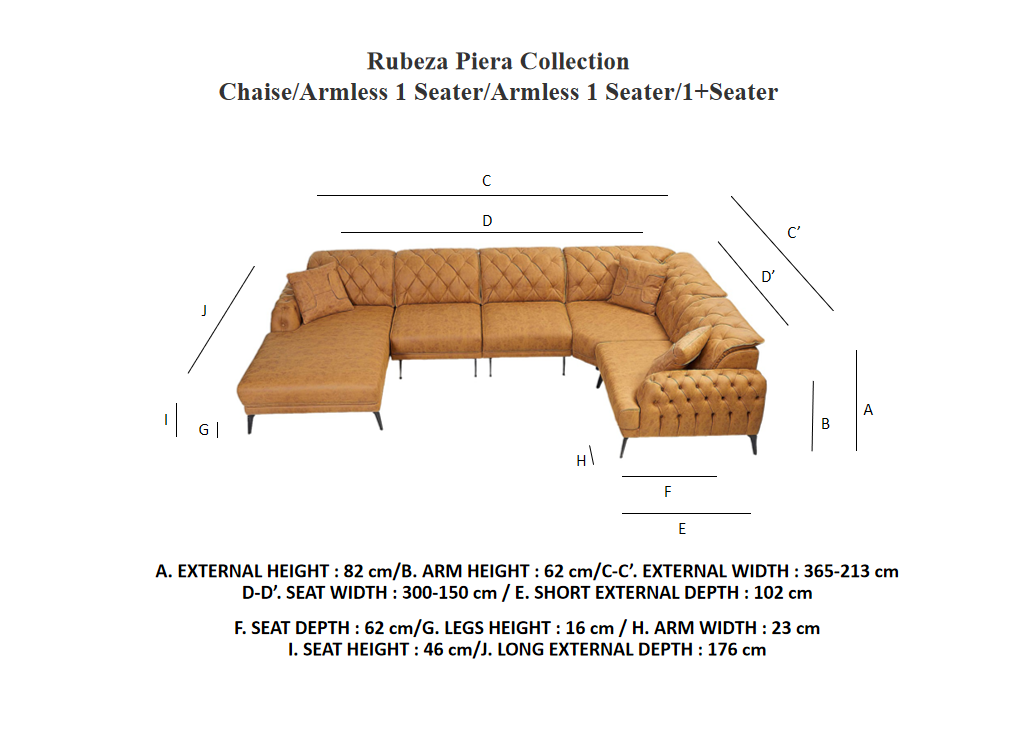 Rubeza Piera Chaise/Armless 1 Seater/Armless 1 Seater/ Corner/1+Seater - Tan