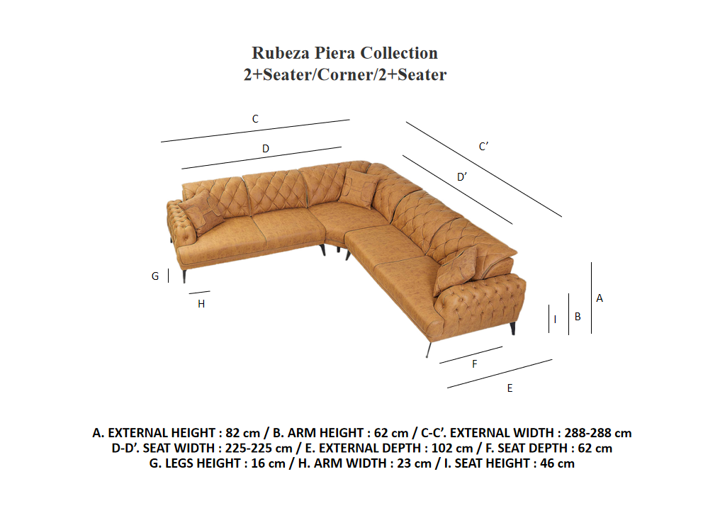 Rubeza Piera Vegan Leather 2+Seater/Corner/2+Seater - Tan