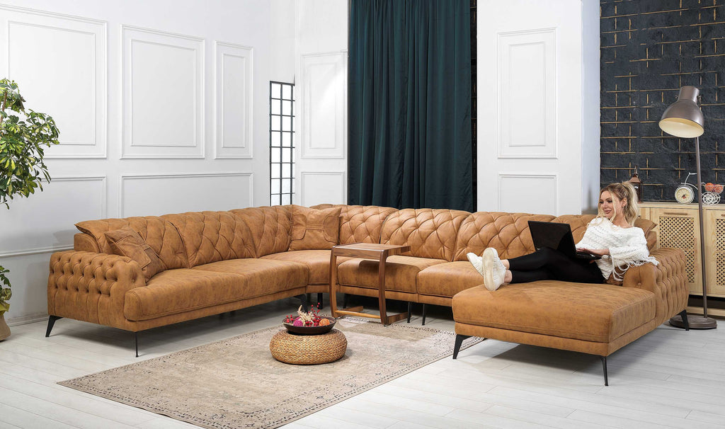 Rubeza Piera 2+Seater/Corner/Armless 1 Seater/Armless 1 Seater/ Chaise - Tan