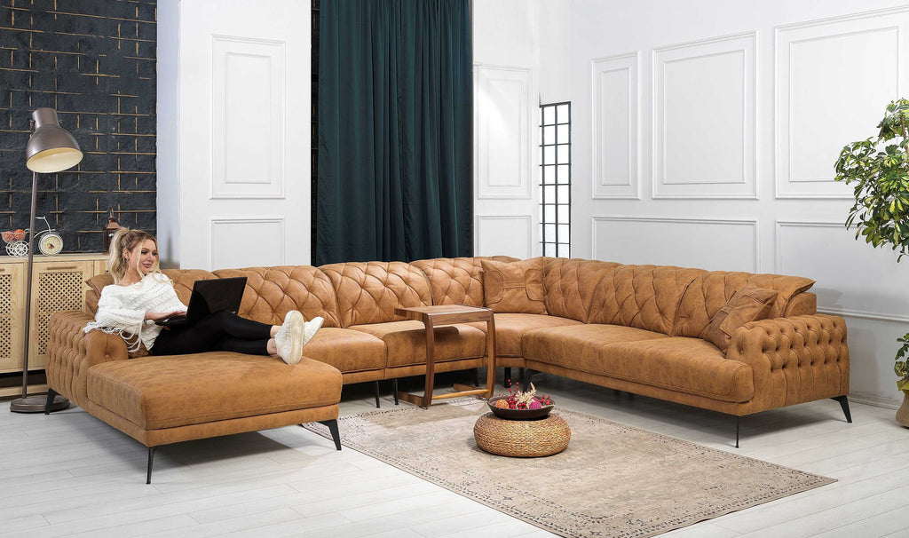Rubeza Piera Chaise/Armless 1 Seater/Armless 1 Seater/ Corner/2+Seater - Tan