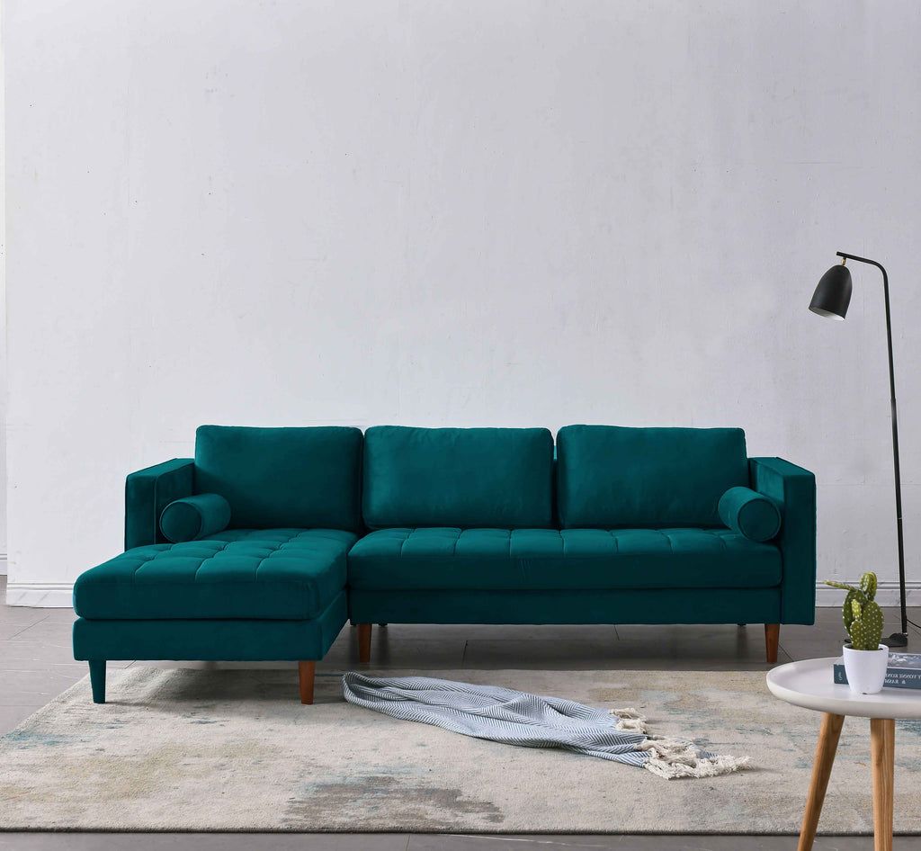 Rubeza Scott 4 Seater Left Hand Facing Chaise End Corner Sofa - Ocean Green