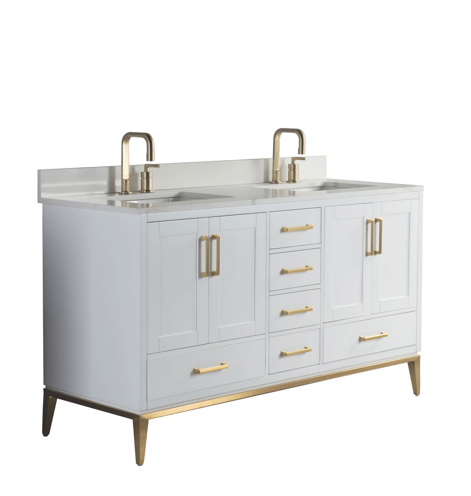 Rubeza 1500mm Anatolia Vanity Unit with Calacatta Quartz Top - White & Gold