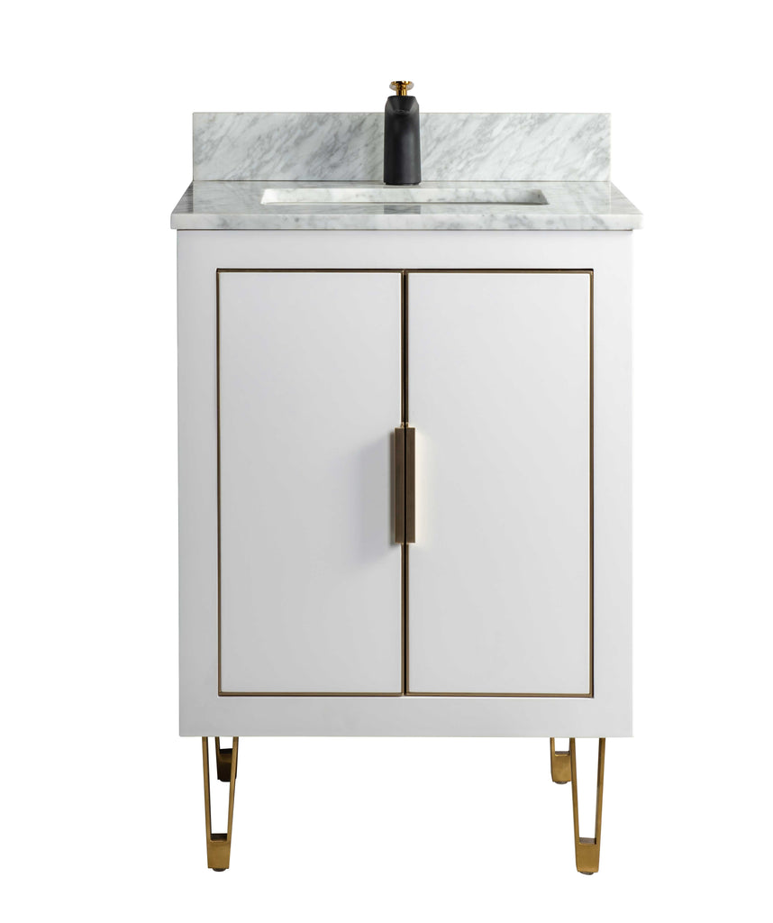 Rubeza 600mm Dukes Vanity Unit with Carrara Marble Top - White & Gold