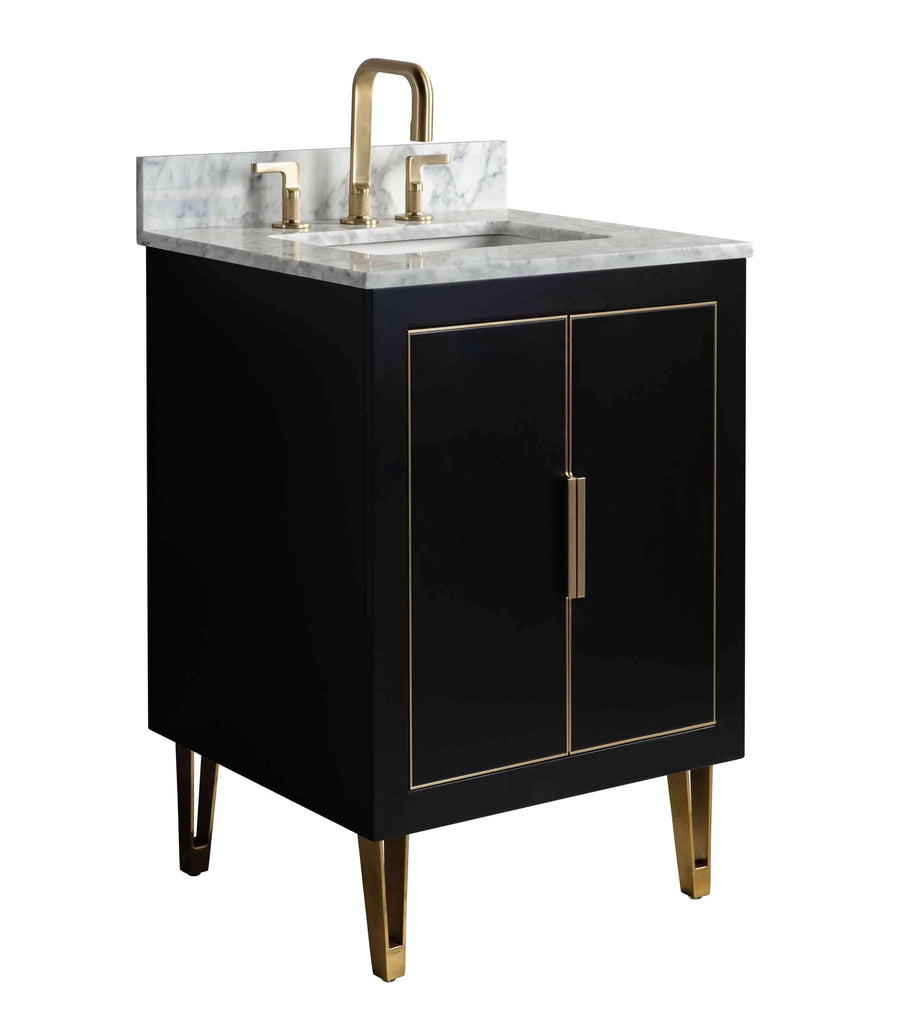 Rubeza 600mm Dukes Vanity Unit with Carrara Marble Top - Black & Gold