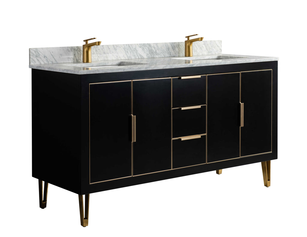 Rubeza 1500mm Dukes Vanity Unit with Carrara Marble Top - Black & Gold