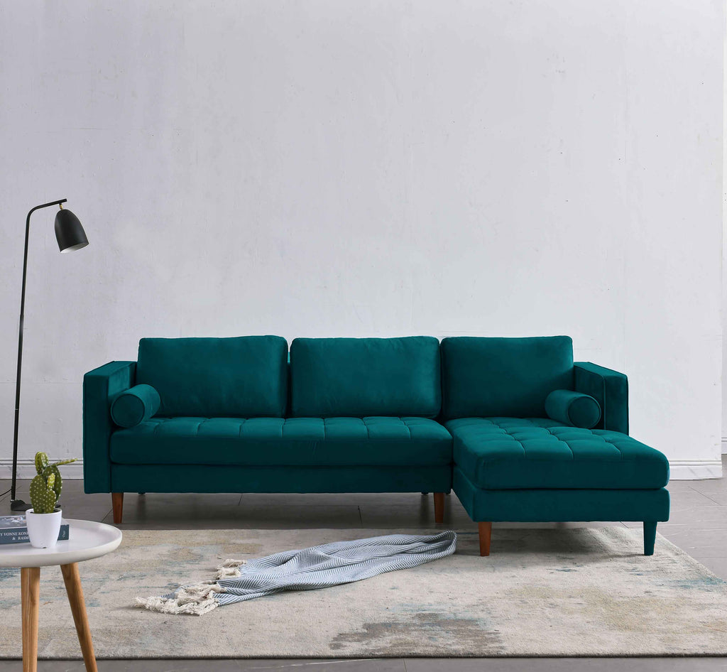 Rubeza Scott 4 Seater Right Hand Facing Chaise End Corner Sofa - Ocean Green