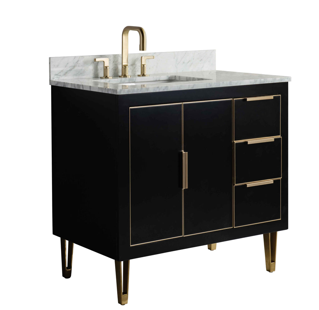 Rubeza 900mm Dukes Vanity Unit with Carrara Marble Top - Black & Gold