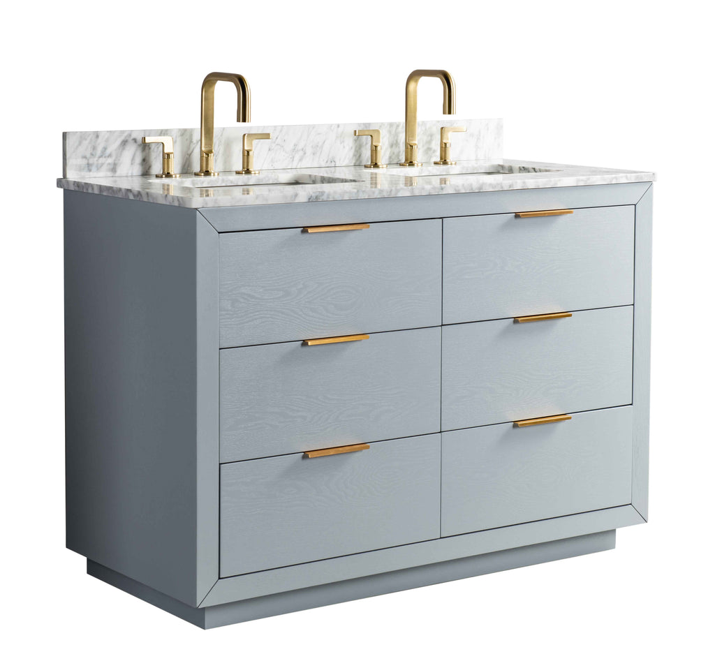 Rubeza 1200mm Keily Vanity Unit with Carrara Marble Top - Light Grey & Gold