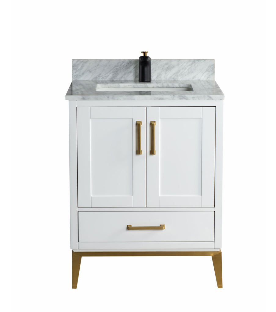 Rubeza 750mm Anatolia Vanity Unit with Carrara Marble Top - White & Gold